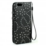 Wholesale iPhone 6 4.7 Diamond Flip PU Leather Wallet Case with Strap (Black)